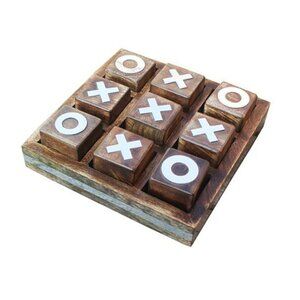 Wooden Tic Tac Toe Game Burnt Wood Tabletop Decor Indoor Outdoor Family Gift